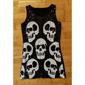 Forum Novelty Sequin Black White Skull Mini Dress XS Day Of The Dead Halloween